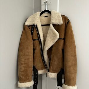 Toteme Brown Shearling Aviator Jacket with Cream Lining